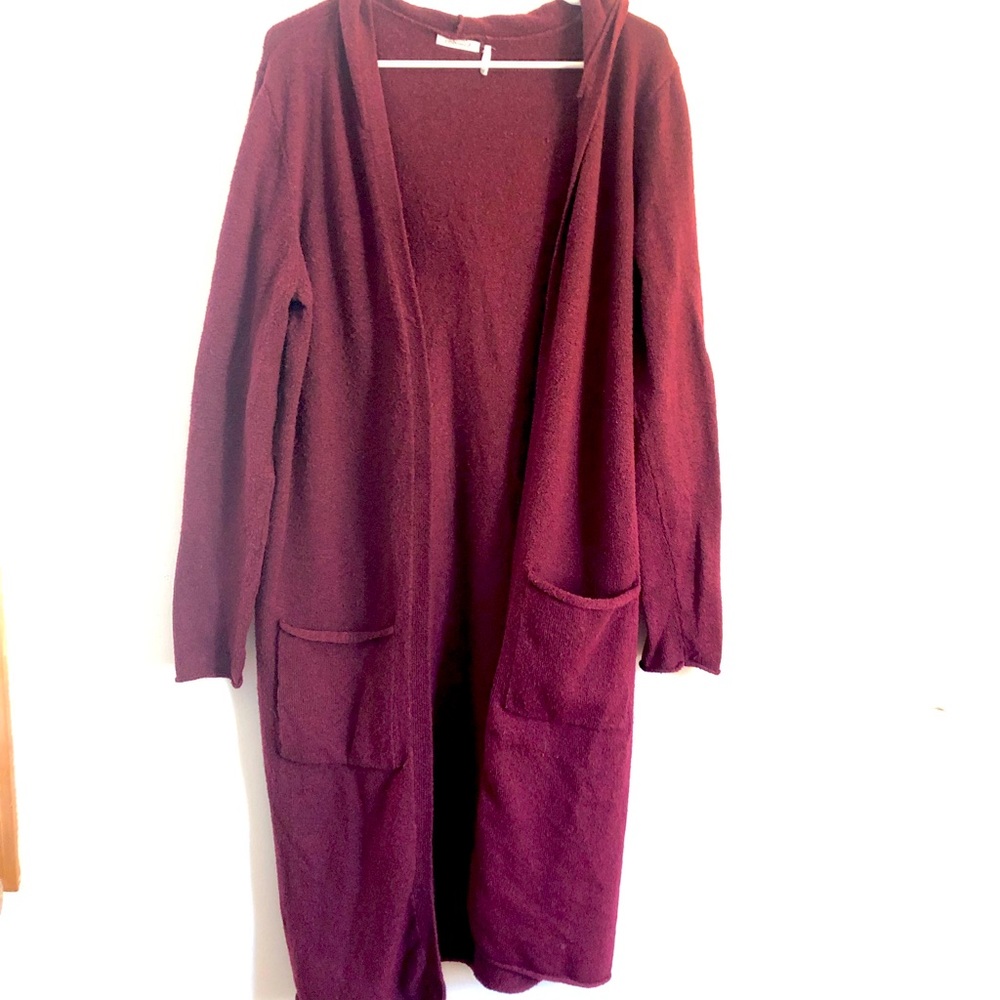 long cardigan sweater/burgundy/ M